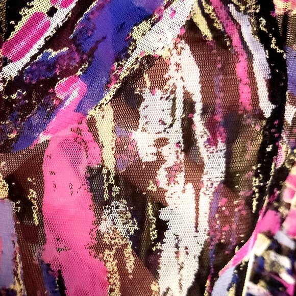 Inc International Concepts Sheer Stretchy Watercolor Top Zipper Detail Large - Picture 6 of 8